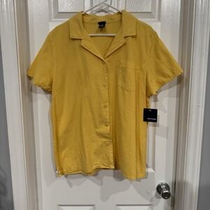 basic editions yellow button-up short sleeve sun shirt Xxl 2x Plus Women's‎ VTG
